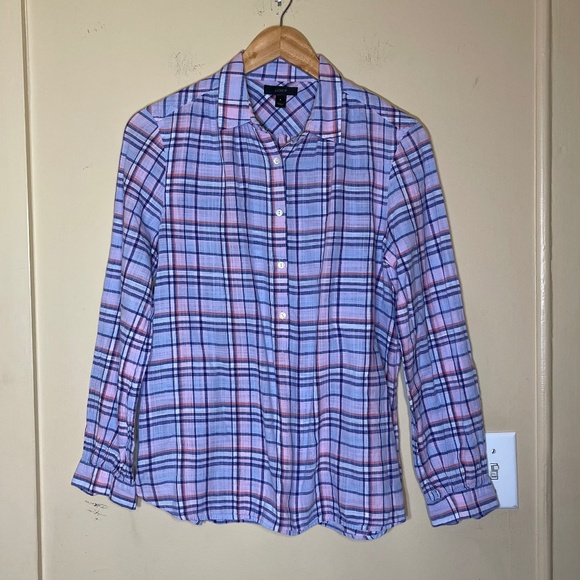 J. Crew Plaid Button-Up Shirt - Blue and Pink - Picture 1 of 9